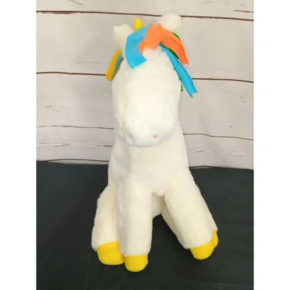 Plush Unicorn Toy With Rainbow Mane & Yellow Hooves By Gigglescape - Picture 6 of 6
